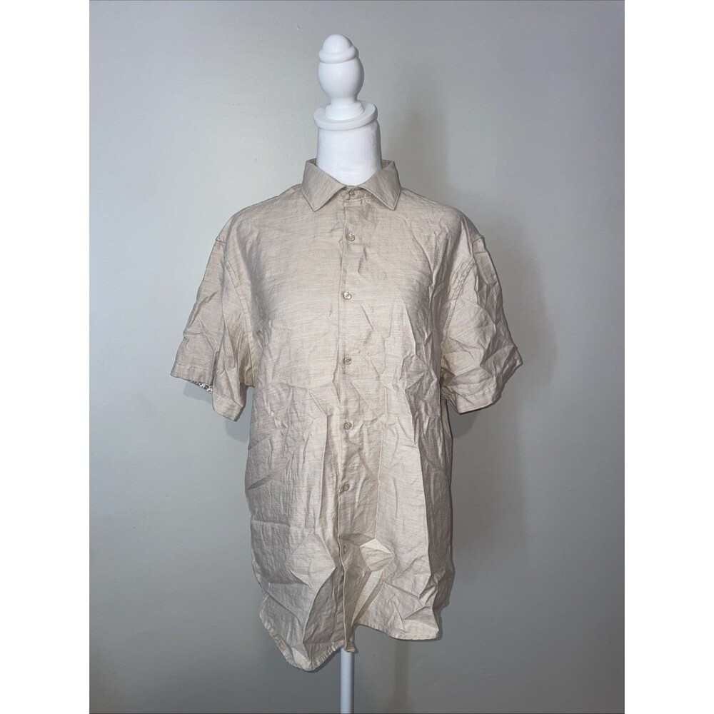 Denim & Flower Men’s Beige Camp Shirt L Coastal Grandma Old Money Resort Linen